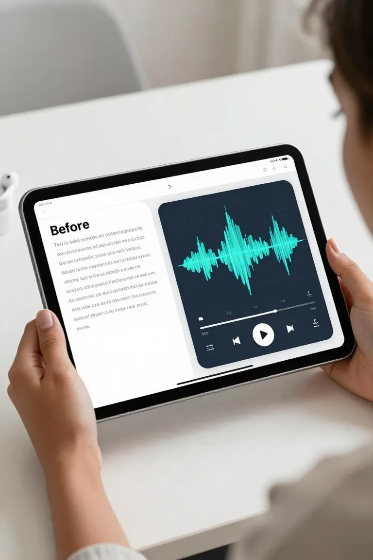 Com IA: Áudio Pronto em 30 Segundos - Depois